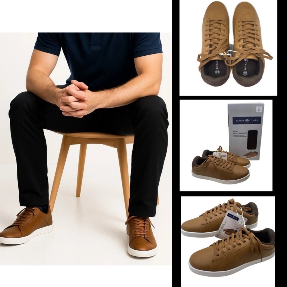 MENS/TEENS VEGAN LEATHER DRESS OXFORD SNEAKERS - SZ 9  BROWN